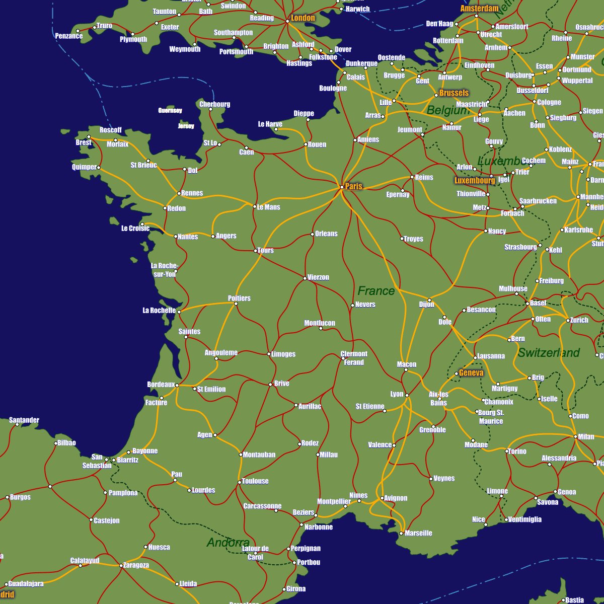 Rail Map Of France With Cities - Map of world